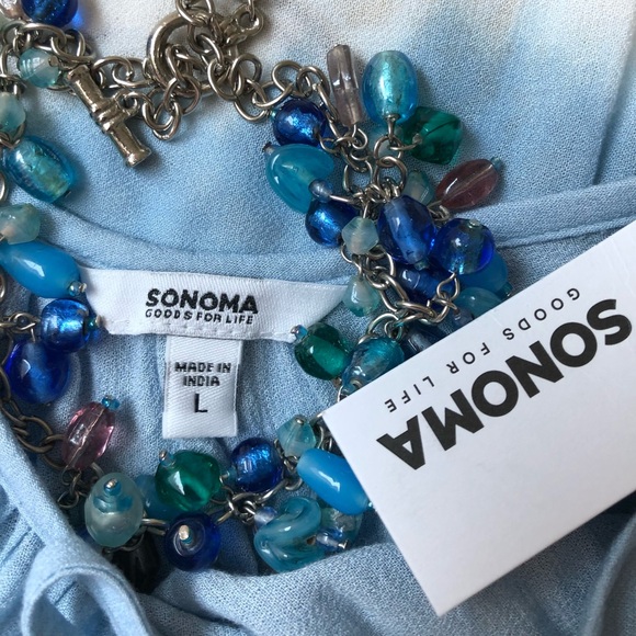 ☁️💙NEW Sonoma Sky Blue Boho Sleeveless Top Large - Picture 7 of 7